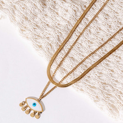 Buy Evil Eye Herringbone Multilayer Necklace - 18K Gold Plated online jewellery