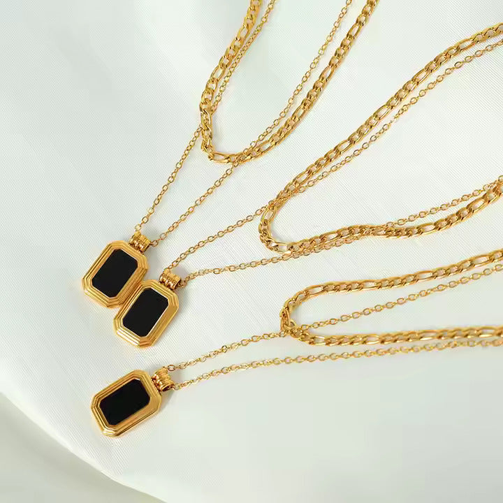 Black Onyx Multilayer Necklace - 18K Gold Plated