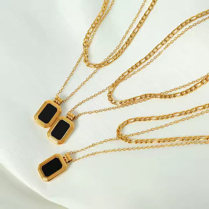 Black Onyx Multilayer Necklace - 18K Gold Plated