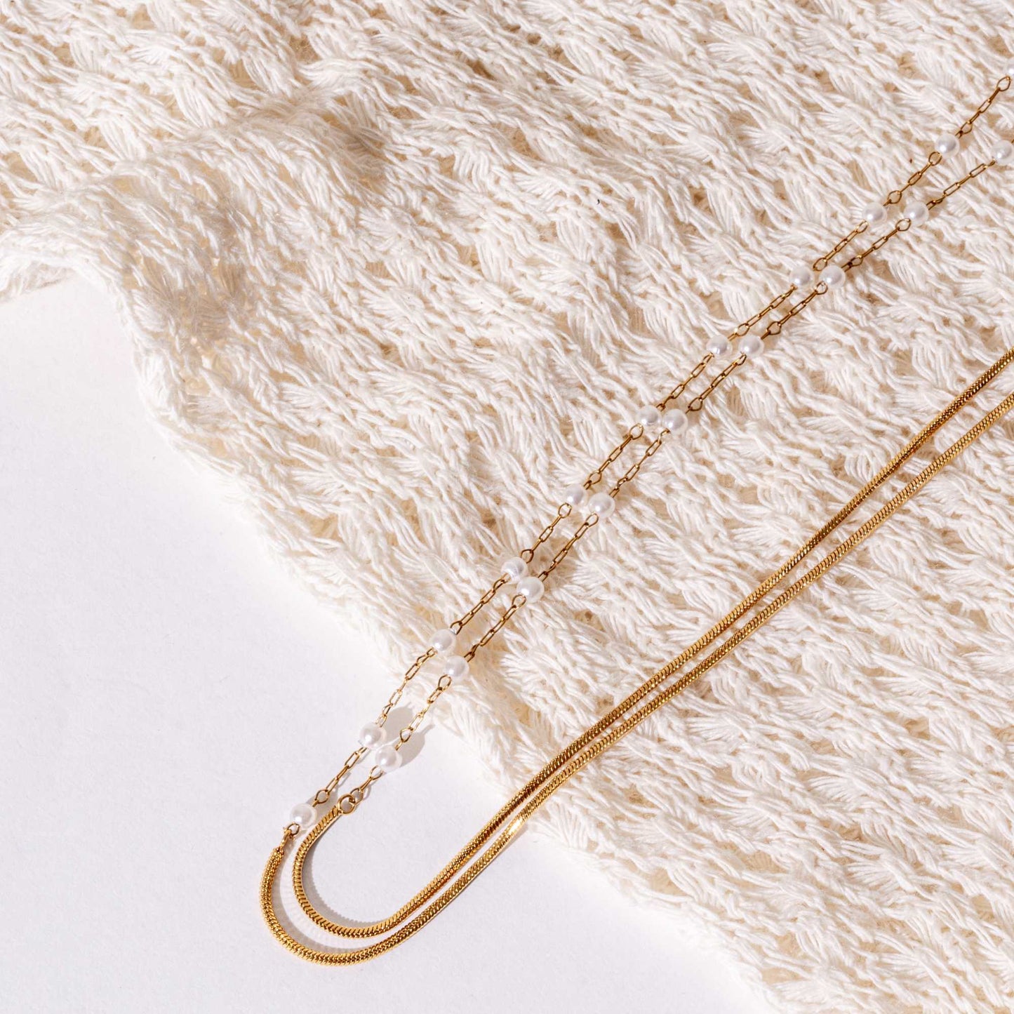 Semi Pearl Layered Necklace - 18K Gold Plated