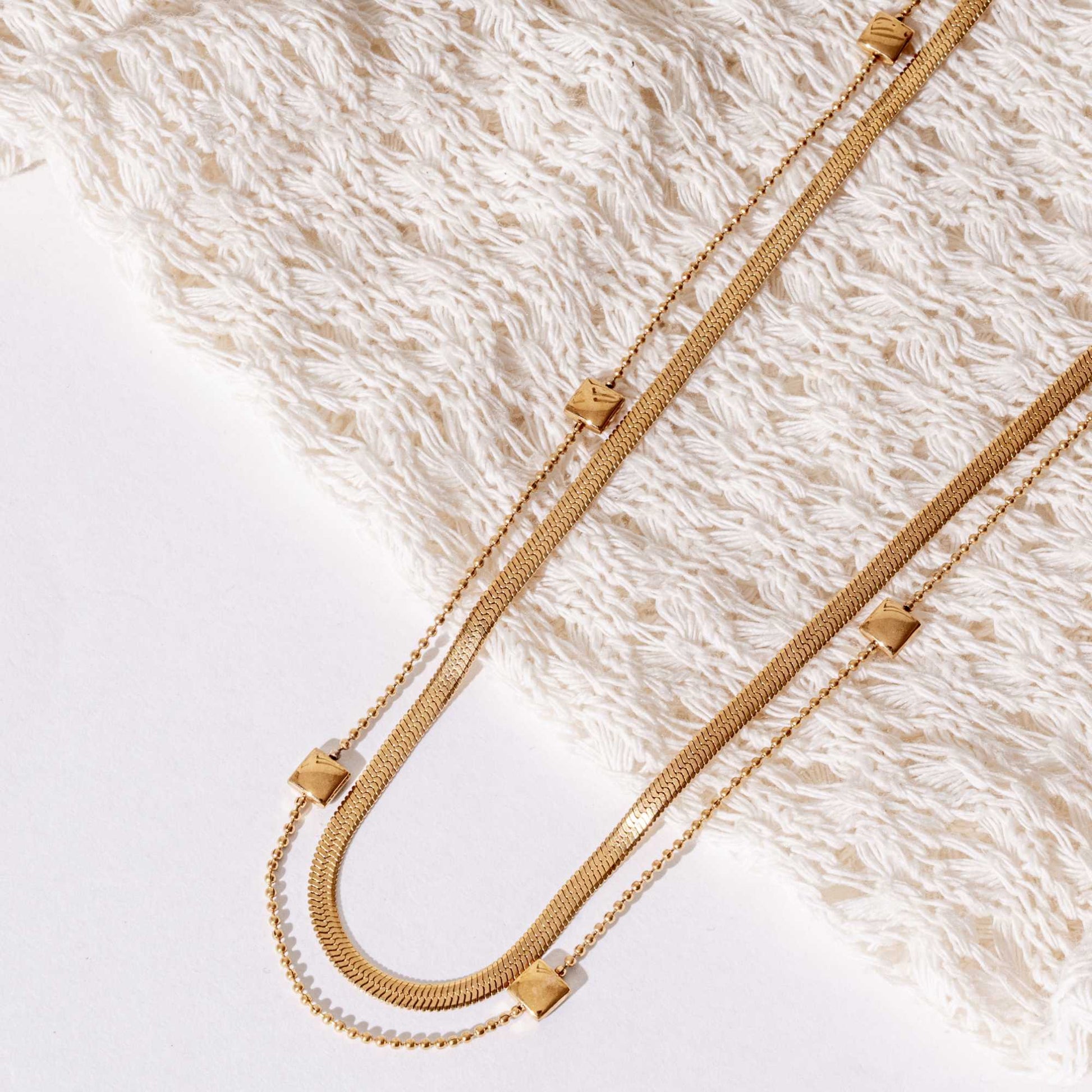 Buy Layered Herringbone Chain Necklace - 18K Gold Plated online jewellery