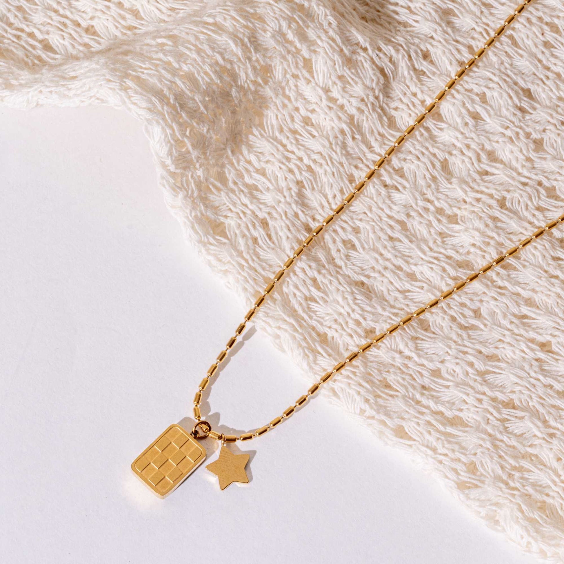 Buy Check Drop Star Necklace - 18K Gold Plated online jewellery