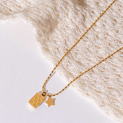Buy Check Drop Star Necklace - 18K Gold Plated online jewellery