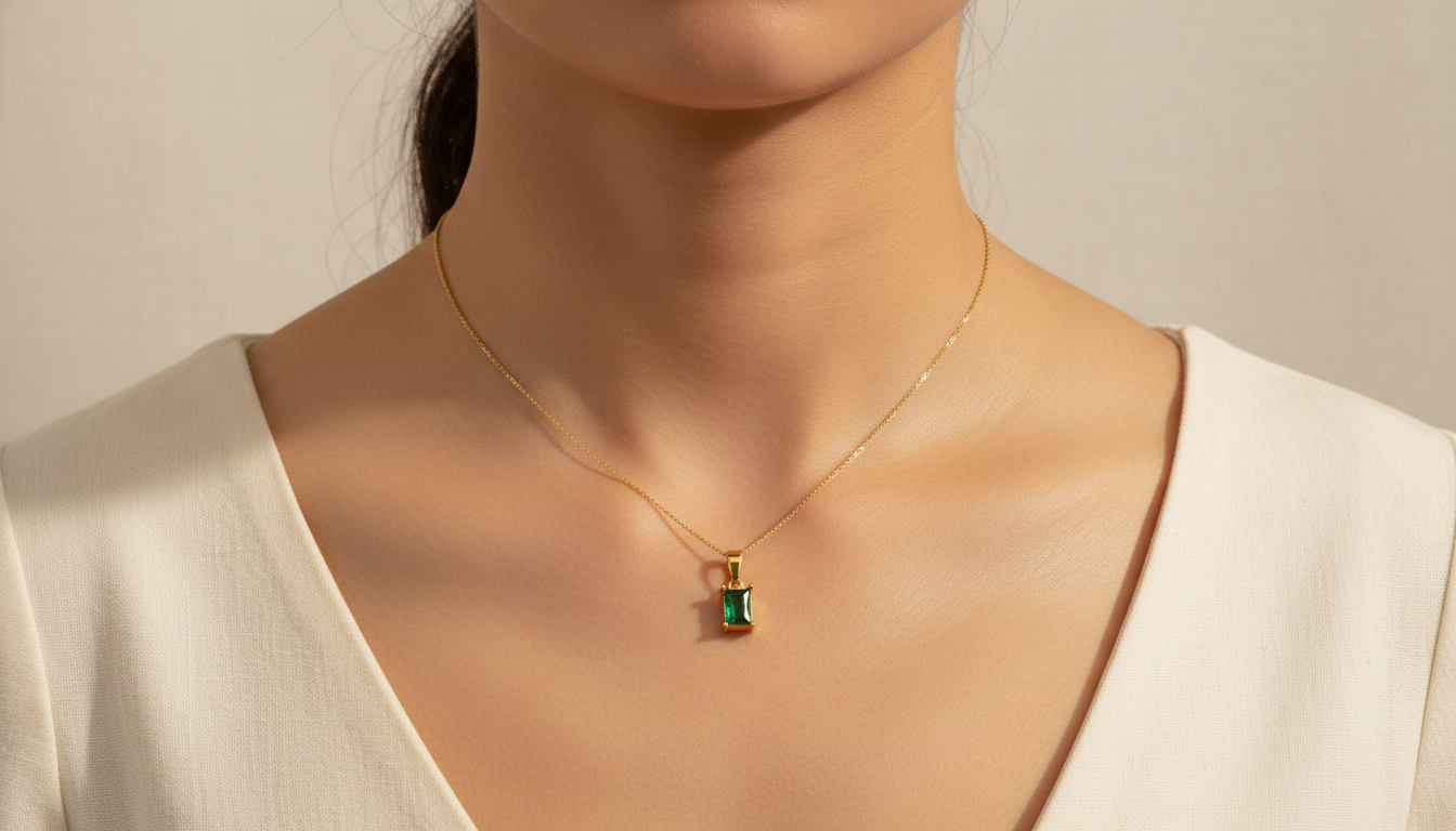 Emerald Prism Pendant – 18K Gold Plated
