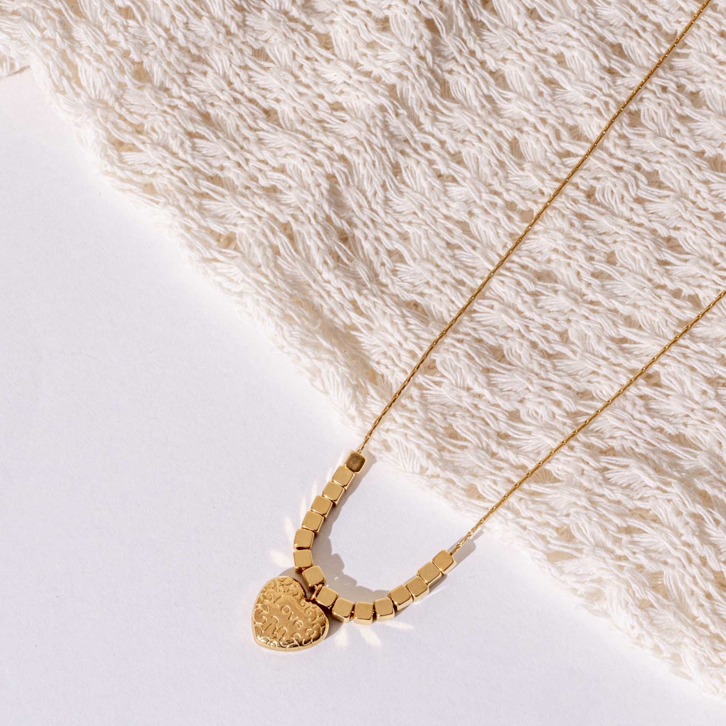 Statement Gold Bar Hearty Necklace - 18K Gold Plated