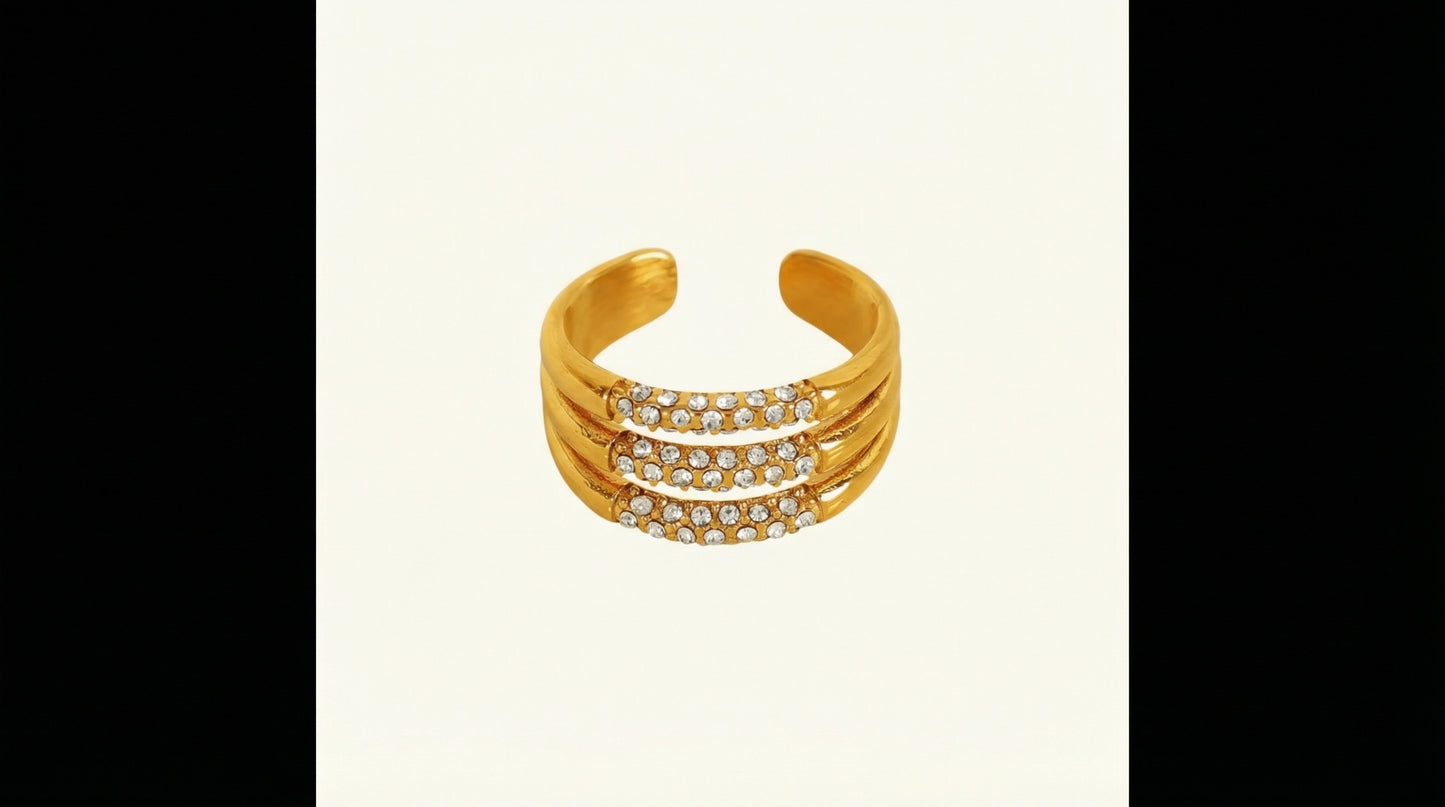 Triple Set Diamond Ring - 18K Gold Plated (Adjustable)