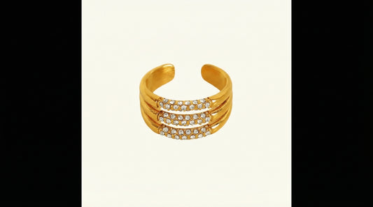 Triple Set Diamond Ring - 18K Gold Plated (Adjustable)