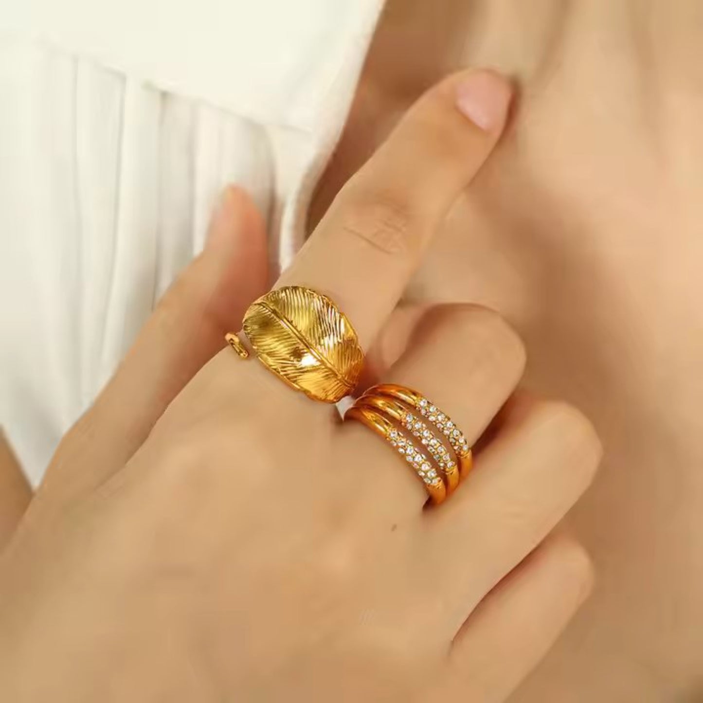 Triple Set Diamond Ring - 18K Gold Plated