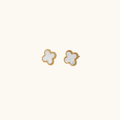 White Clover Stud Earrings - 18K Gold Plated