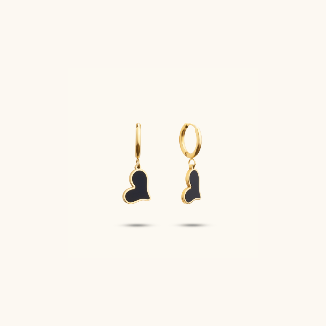 Black Heart drop Earrings - 18K Gold Plated