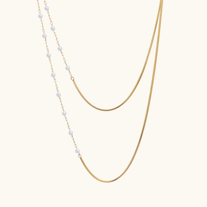 Semi Pearl Layered Necklace - 18K Gold Plated