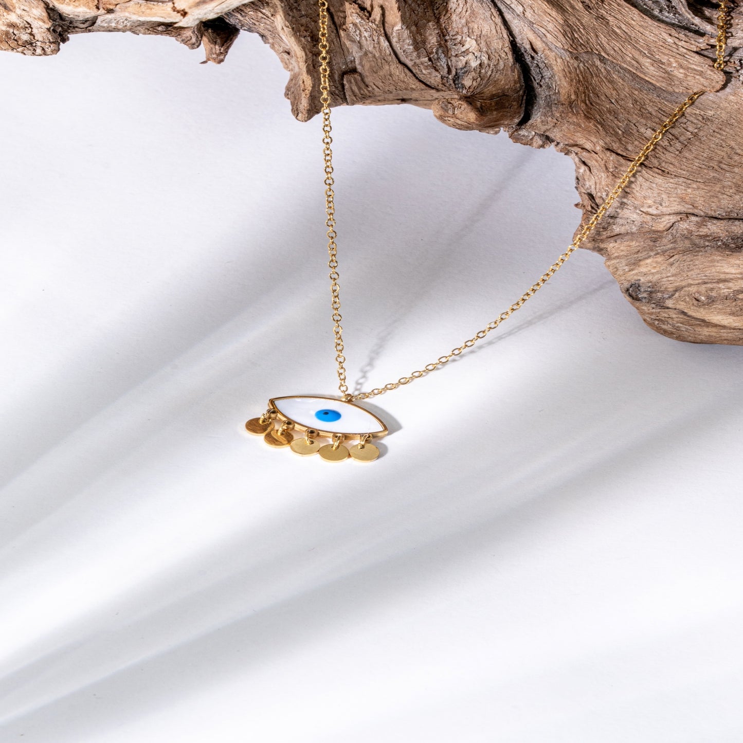Evil Eye Herringbone Necklace - 18K Gold Plated