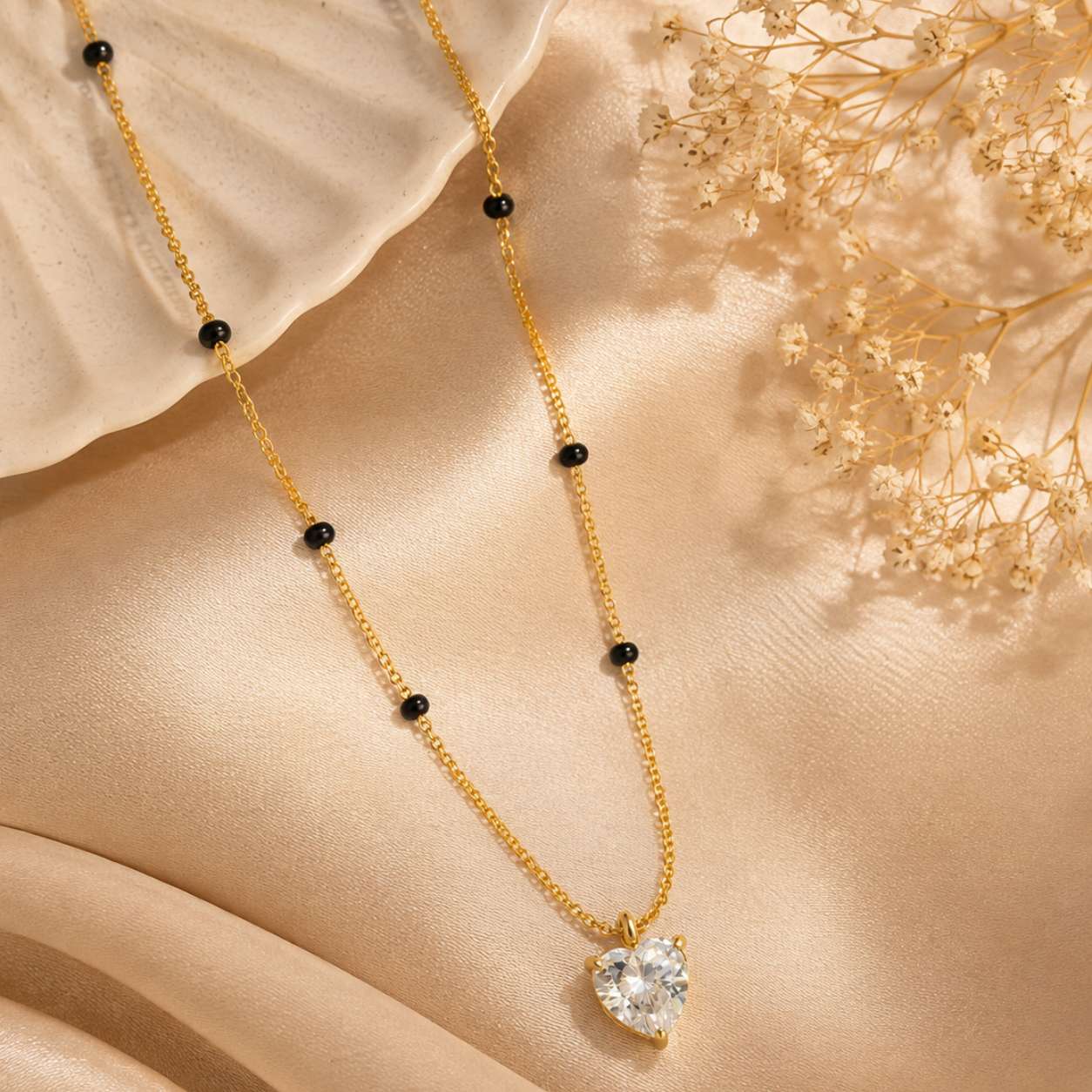 Heart Solitaire Mangalsutra - 18k Gold Plated