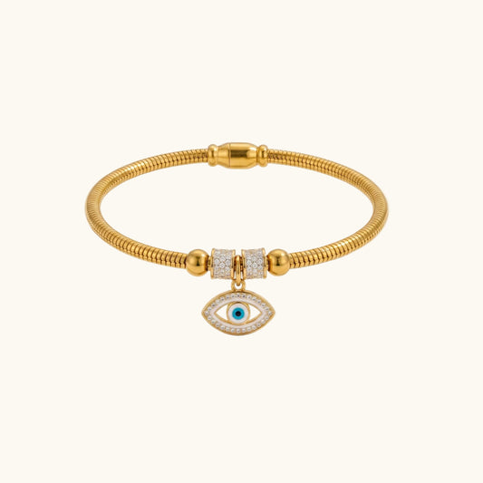 Evil Eye Charm Magnetic Bracelet Bangle - 18K Gold Plated