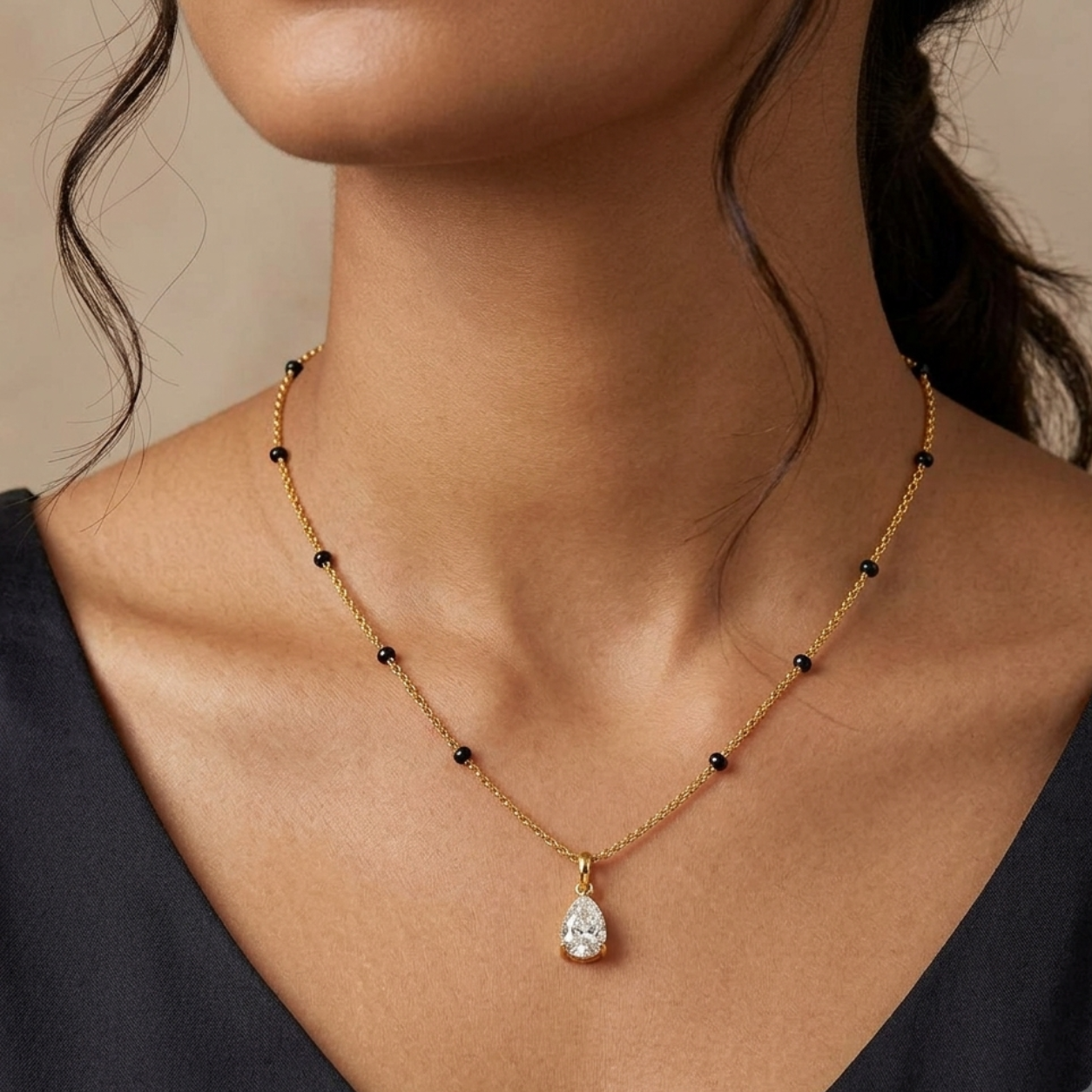 Crystal Drop Mangalsutra - 18k Gold Plated