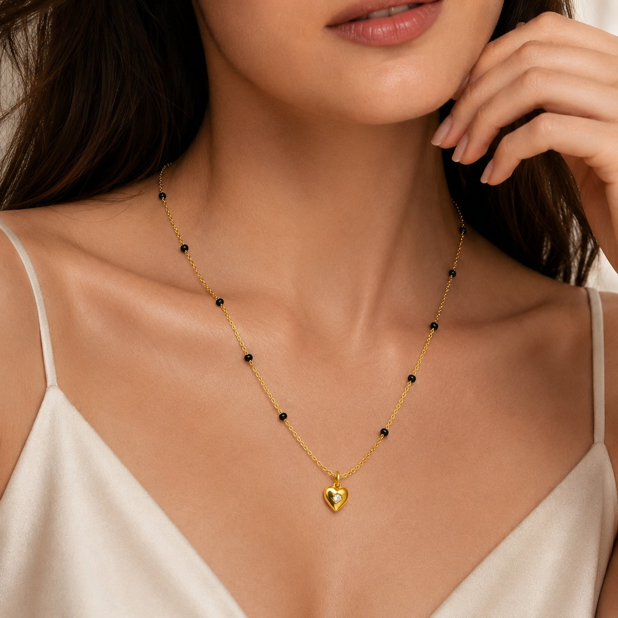 Crystal Heart Mangalsutra - 18k Gold Plated
