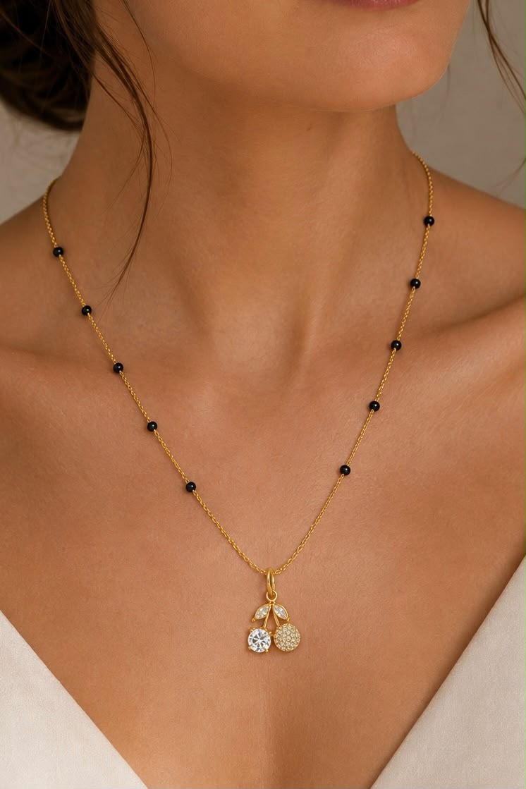 Cherry Crystal Mangalsutra - 18k Gold Plated