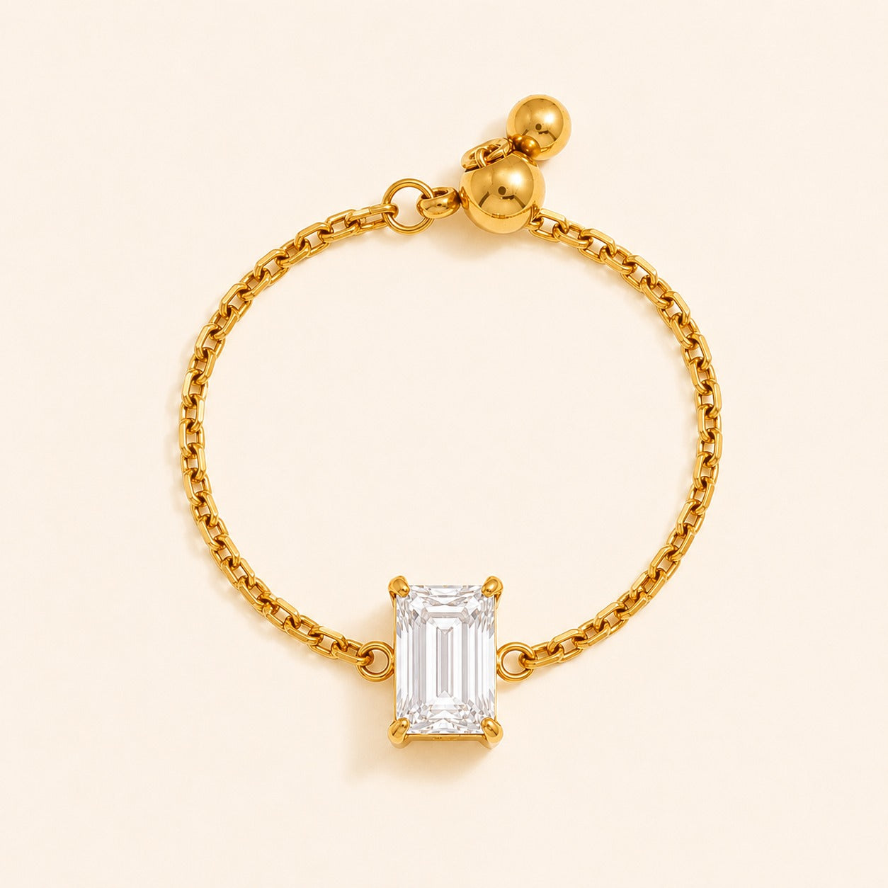 Verona Emerald Chain Ring - 18K Gold Plated (Adjustable)