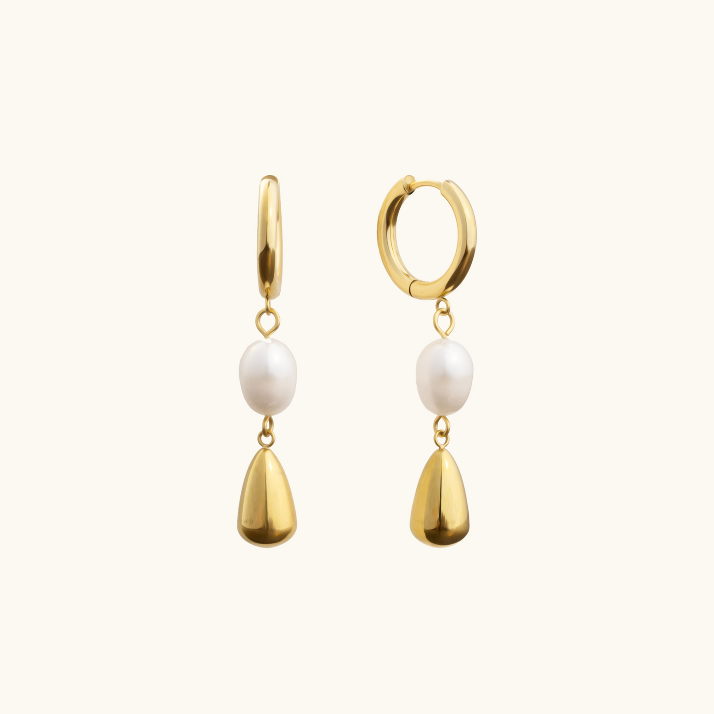 Pearl Drop Hoop Earrings - 18K Gold Plated
