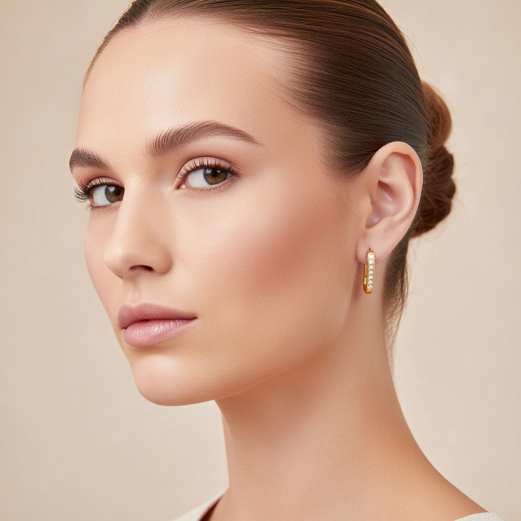 Crystal Huggie Hoops Earrings - 18K Gold Plated
