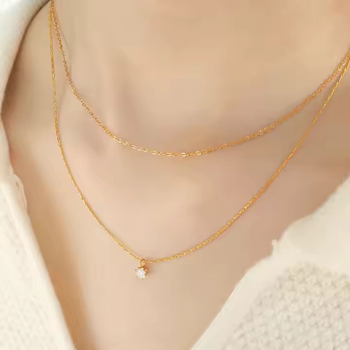 Dainty Solitaire Layered Necklace