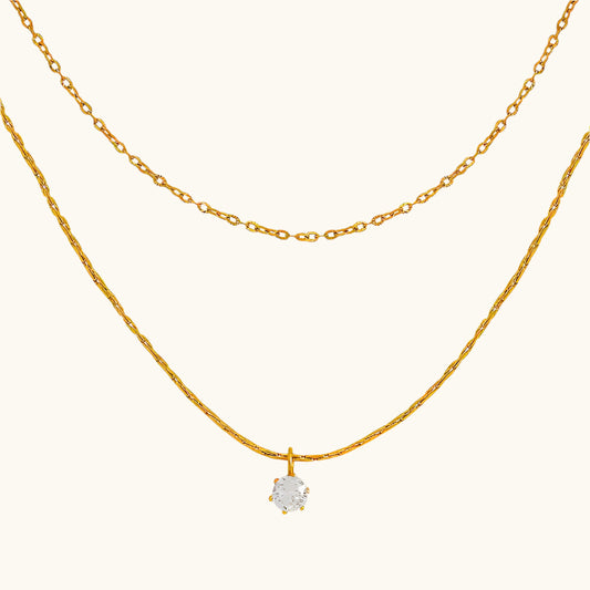 Dainty Solitaire Layered Necklace