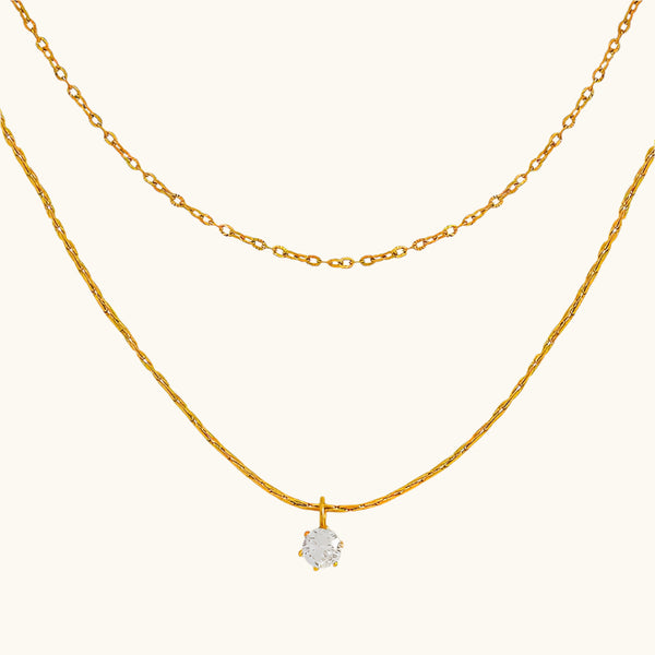 Dainty Solitaire Layered Necklace