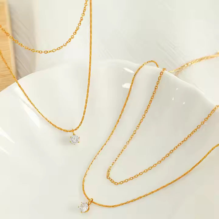 Dainty Solitaire Layered Necklace