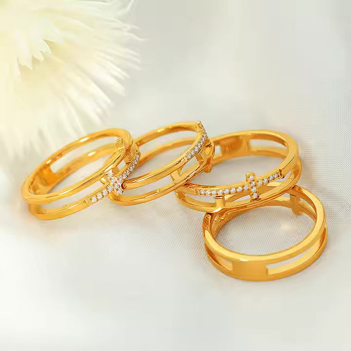 Double Cross Diamond Ring - 18K Gold Plated