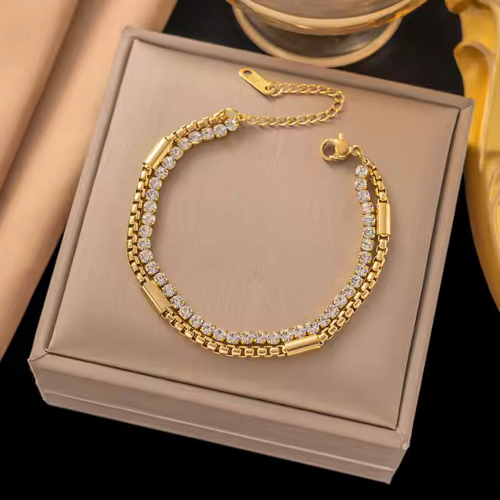 Layered Zirconia Tennis Bracelet - 18K Gold Plated