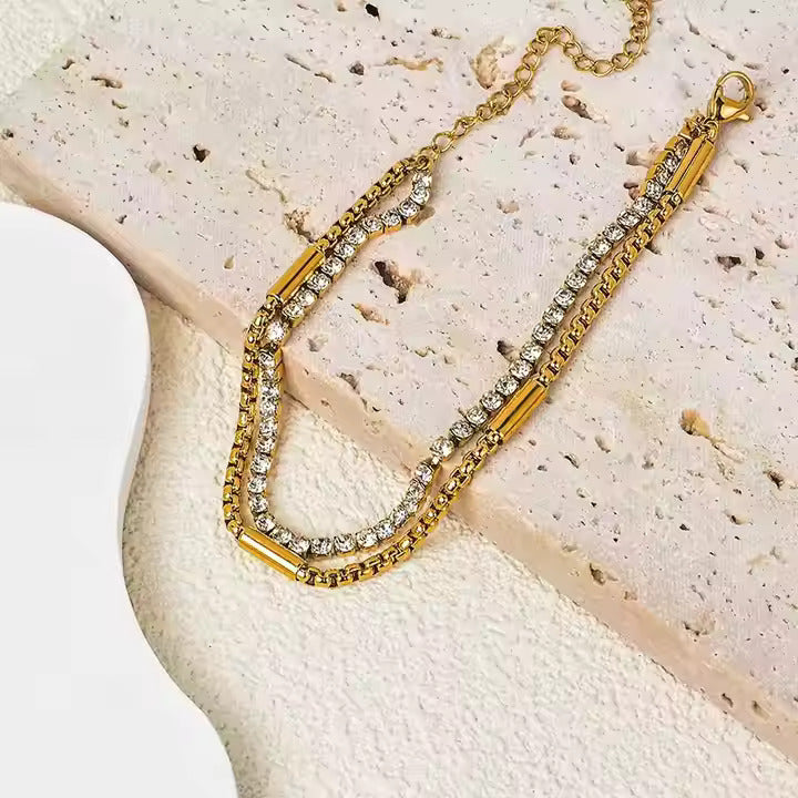 Layered Zirconia Tennis Bracelet - 18K Gold Plated