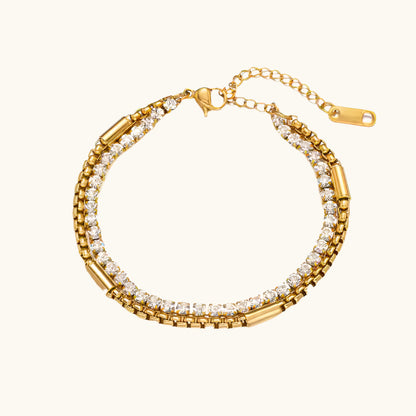 Layered Zirconia Tennis Bracelet - 18K Gold Plated