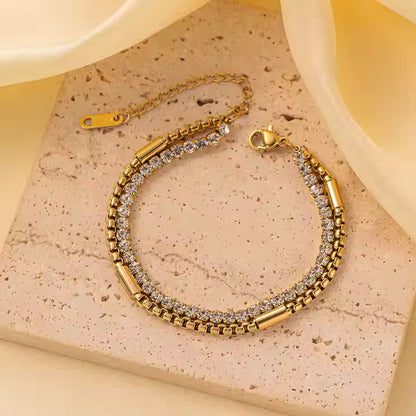 Layered Zirconia Tennis Bracelet - 18K Gold Plated