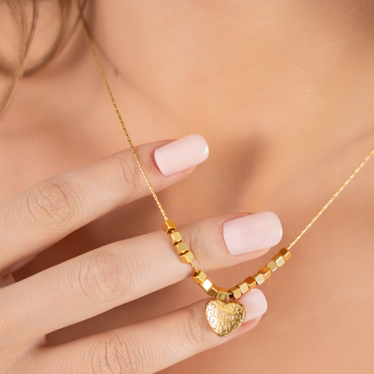 Statement Gold Bar Hearty Necklace - 18K Gold Plated