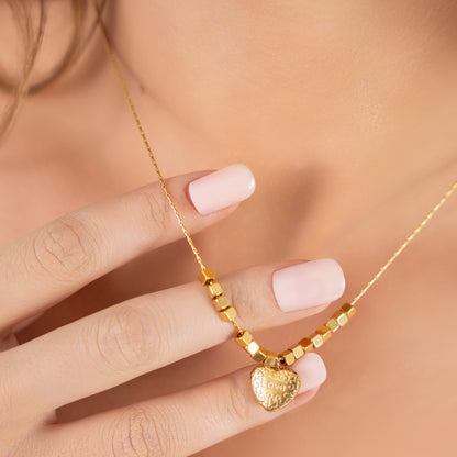 Statement Gold Bar Hearty Necklace - 18K Gold Plated