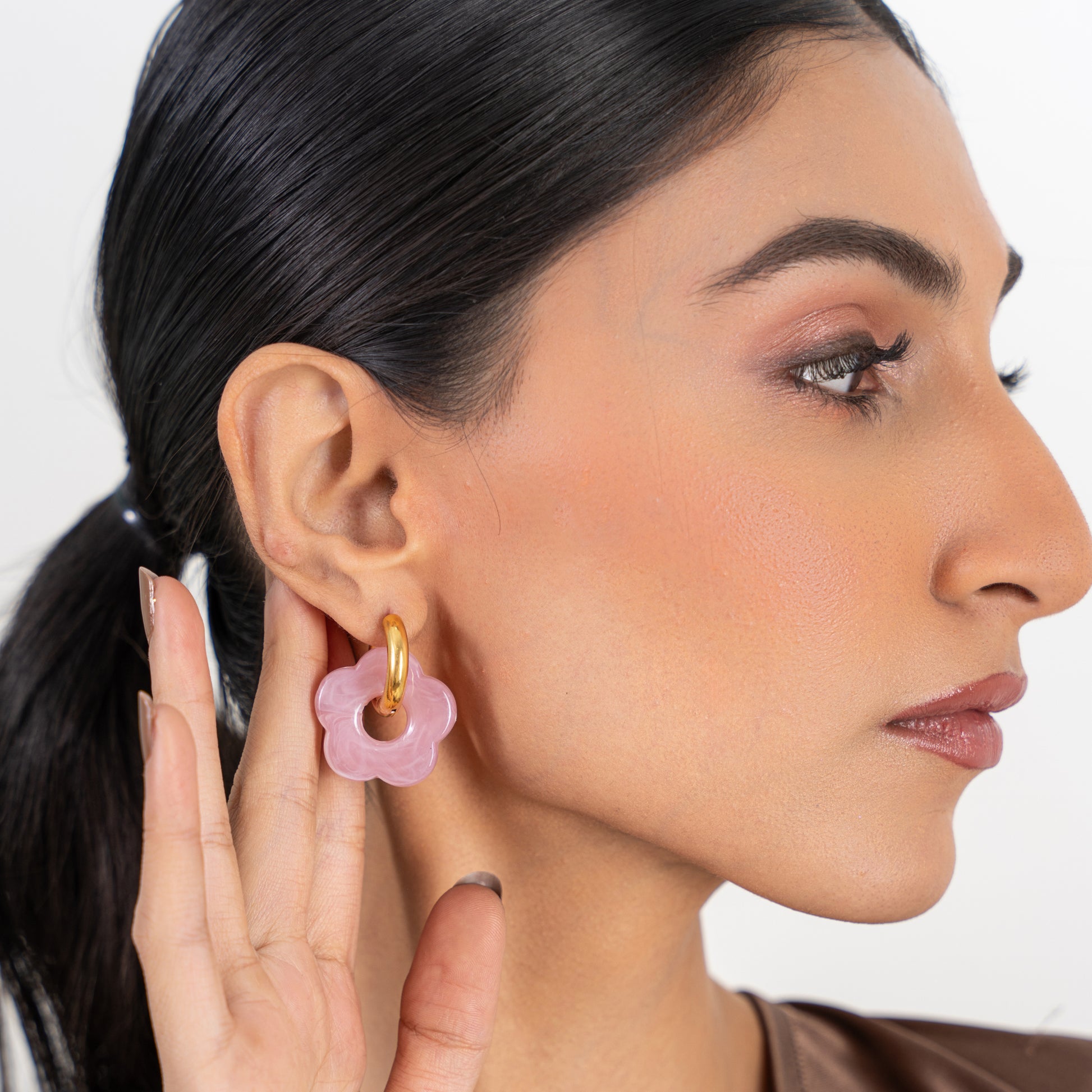 Buy Pink Enamel Hoop Earrings - 18K Gold Plated online jewellery