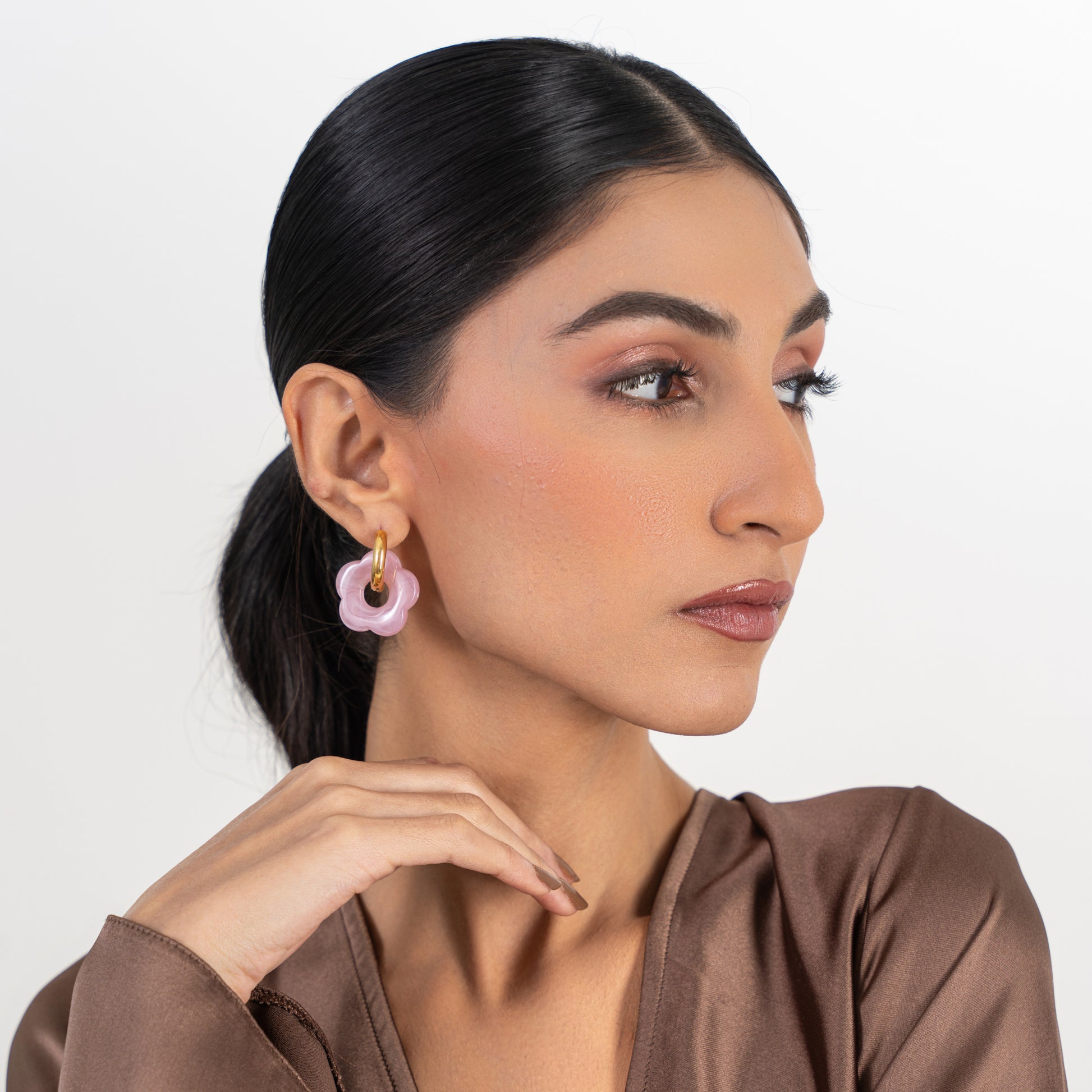 Buy Pink Enamel Hoop Earrings - 18K Gold Plated online jewellery
