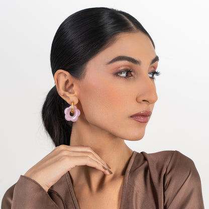 Buy Pink Enamel Hoop Earrings - 18K Gold Plated online jewellery