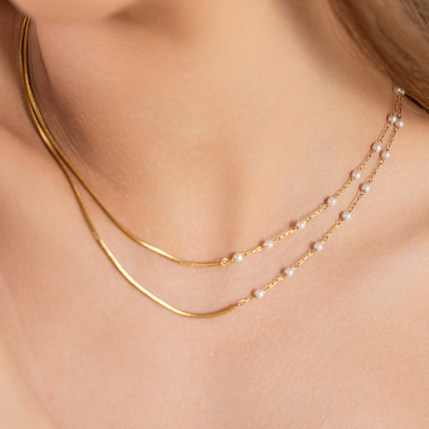 Semi Pearl Layered Necklace - 18K Gold Plated