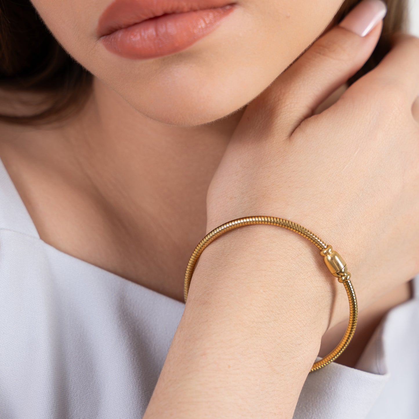 Moon Star Charms Magnetic Bracelet Bangle - 18K Gold Plated