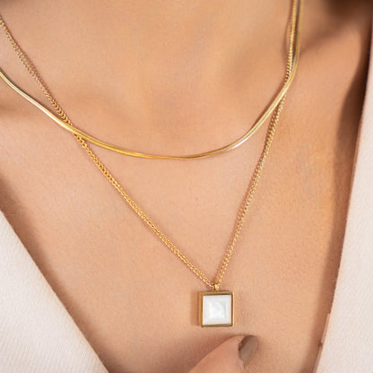 Enamel Layered Herringbone Necklace - 18K Gold Plated