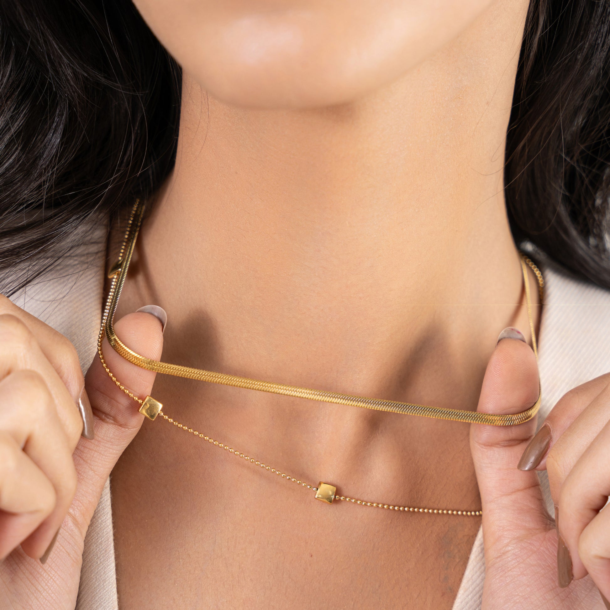 Buy Layered Herringbone Chain Necklace - 18K Gold Plated online jewellery