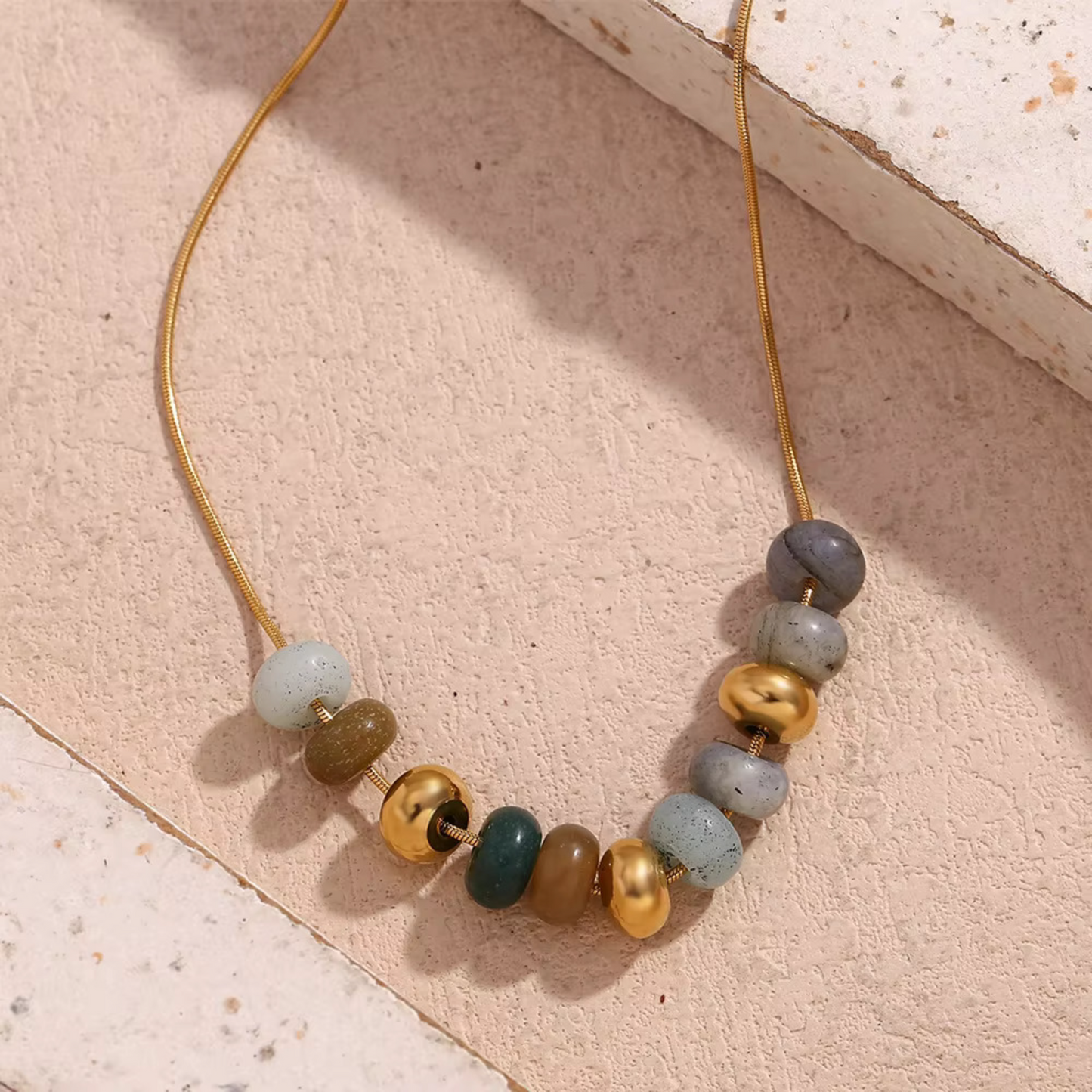 Buy Natural Stone Beaded Necklace - 18K Gold Plated online jewellery
