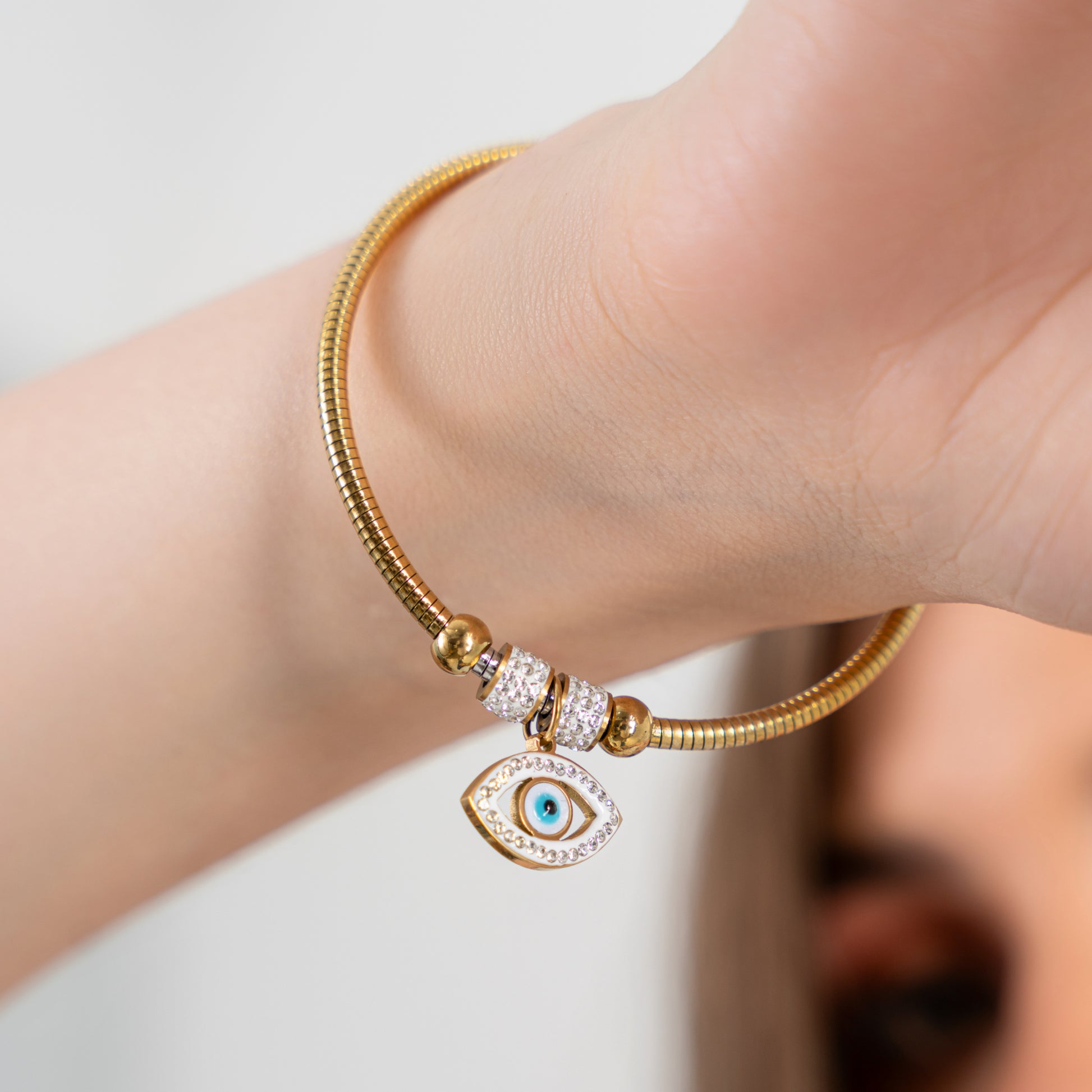 Buy Evil Eye Charm Magnetic Bracelet Bangle - 18K Gold Plated online jewellery