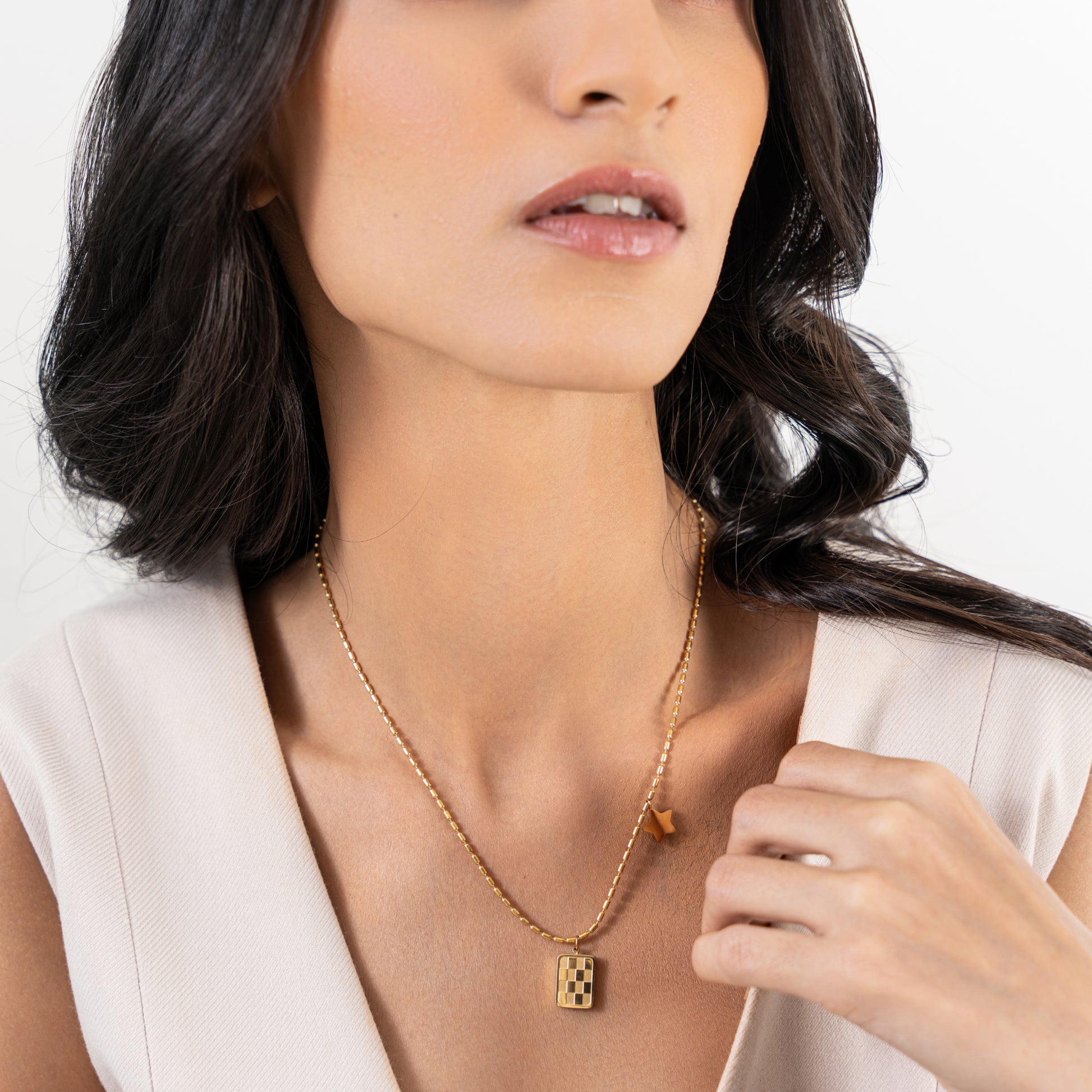 Buy Check Drop Star Necklace - 18K Gold Plated online jewellery