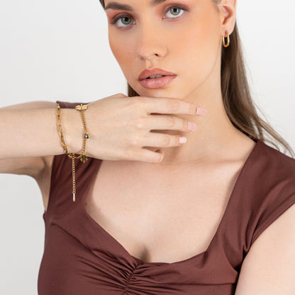 Evil Eye Flower Multi Layer Bracelet Stack - 18K Gold Plated