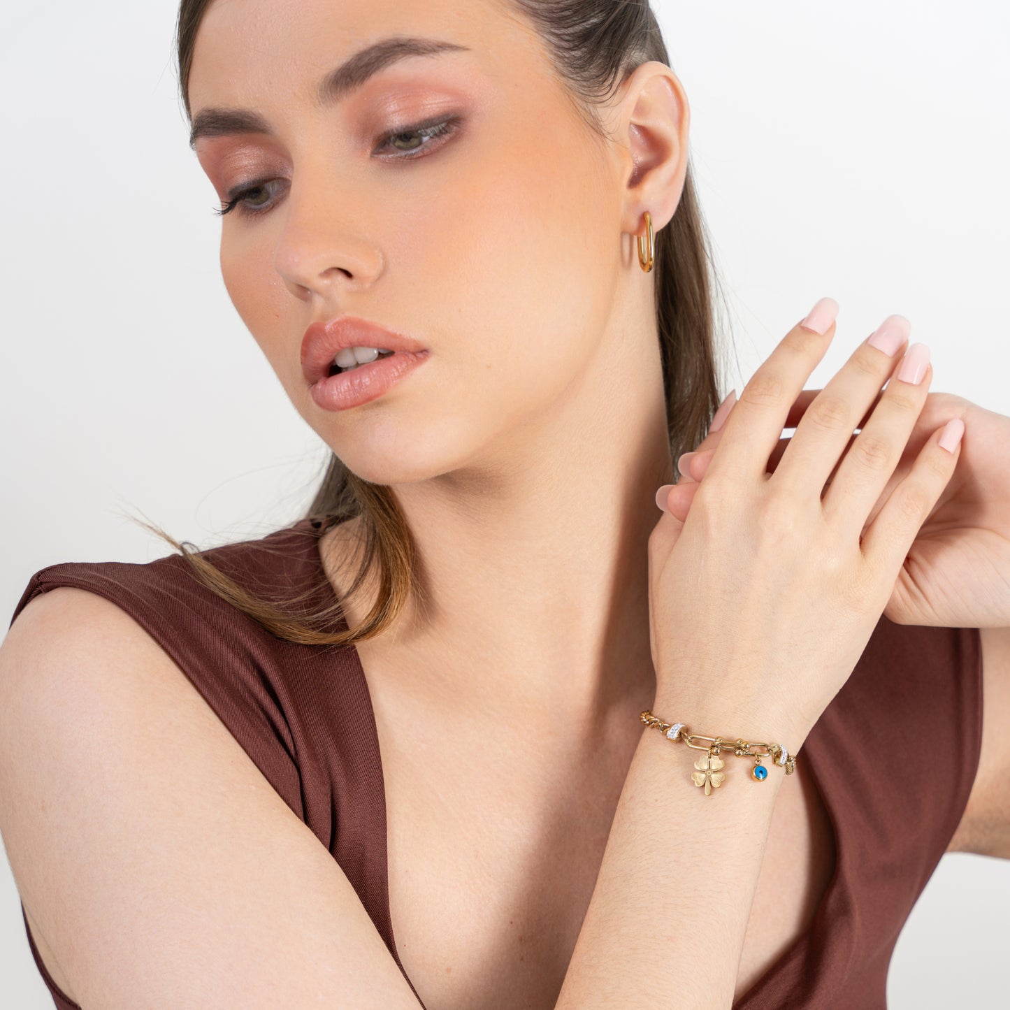 Four Leaf Evil Eye Bracelet - 18K Gold Plated