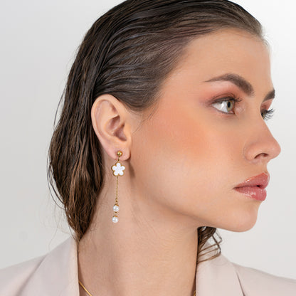 White Clover Thread Earrings - 18K Gold Plated