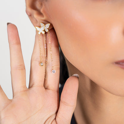 Butterfly Enamel Thready Earrings - 18K Gold Plated