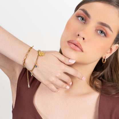 Evil Eye Flower Multi Layer Bracelet Stack - 18K Gold Plated